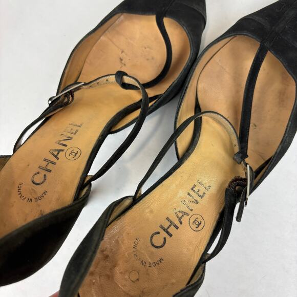 Vintage Chanel Suede Strappy Pointed Toe Kitten Heels Women's 39 - Picture 10 of 14